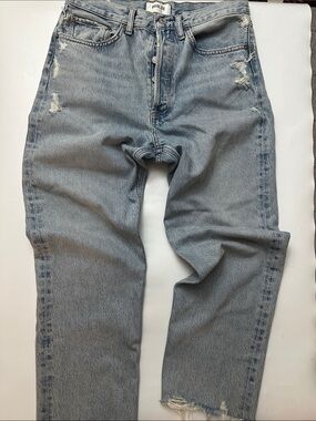 Agolde Women's Light Blue Straight Leg Distressed Jeans